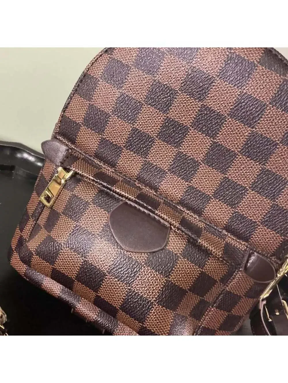 Brown/black checkered mini backpack ￼w/matching coin pouch￼